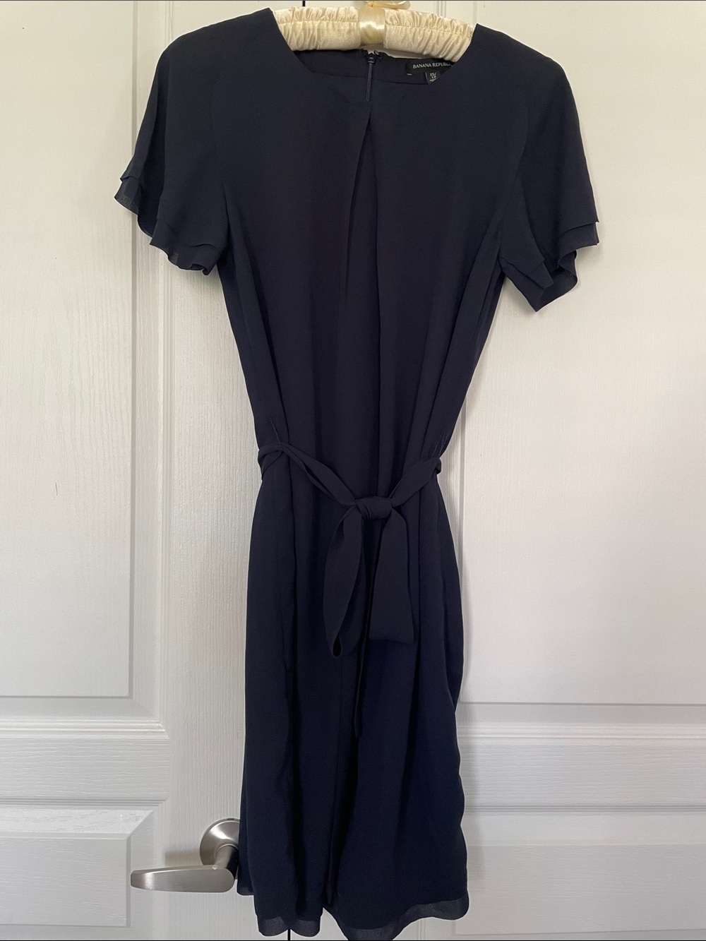 Banana Republic Navy Short-Sleeve Midi Dress with Tie Waist